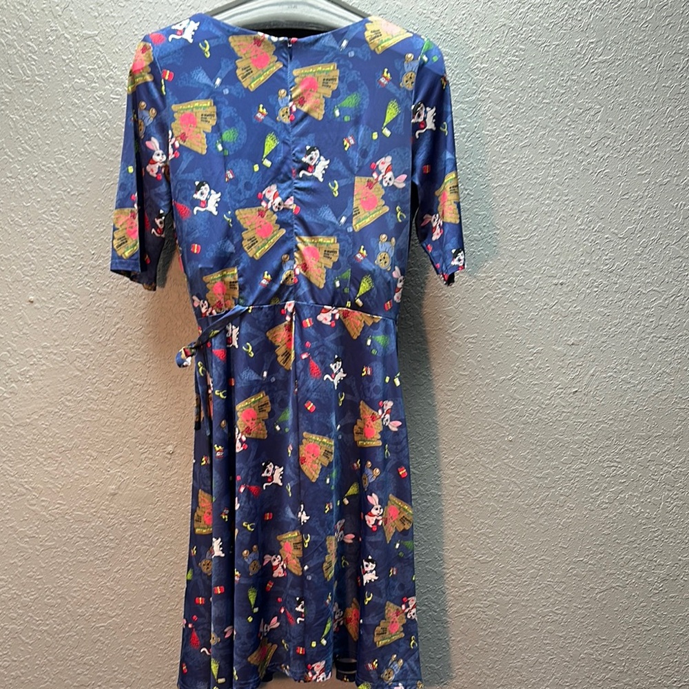 LINDY BOP Graffiti Animals Skulls Faux Wrap Surplice Dress US 8 - Picture 4 of 11